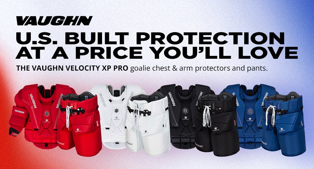 Vaughn Velocity XP Goalie Equipment. U.S. built protection at a price you'll love. The Vaughn Velocity XP Pro goalie chest & arm protectors and pants.