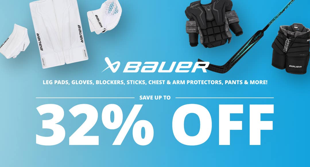 Bauer leg pads, gloves, blockers, sticks, chest & arm protectors, pants, and more! Save up to 32% off