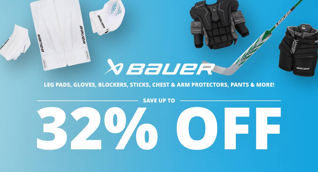 Bauer leg pads, gloves, blockers, sticks, chest & arm protectors, pants, and more! Save up to 32% off